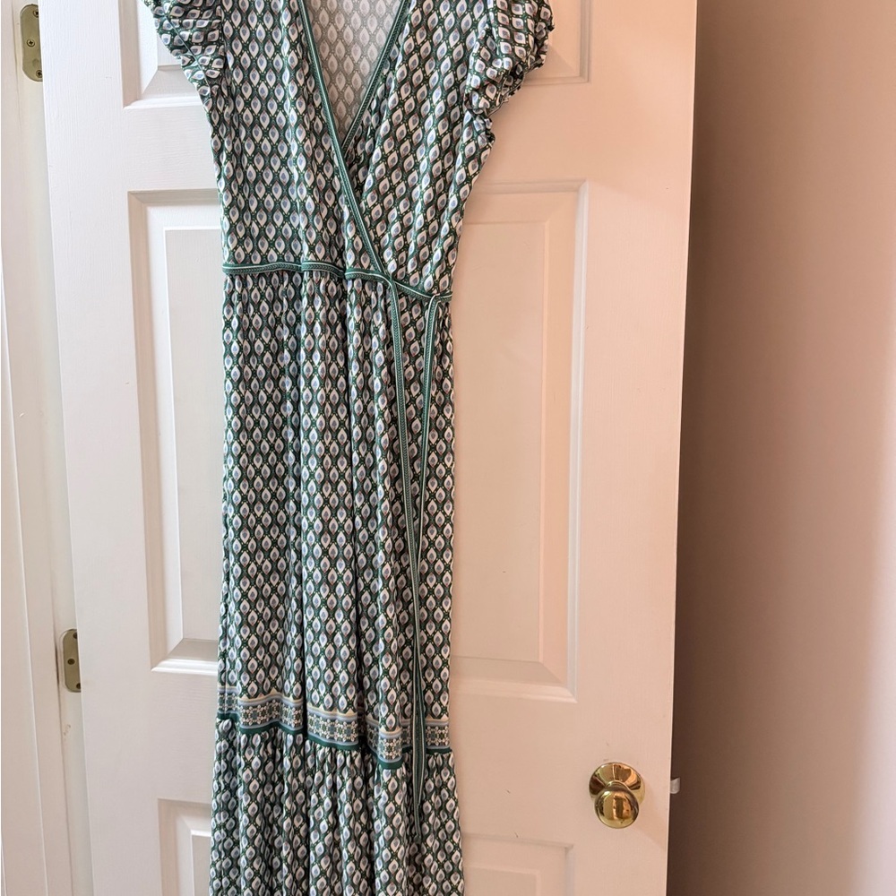Max Studio Teal and White Patterned Maxi Dress